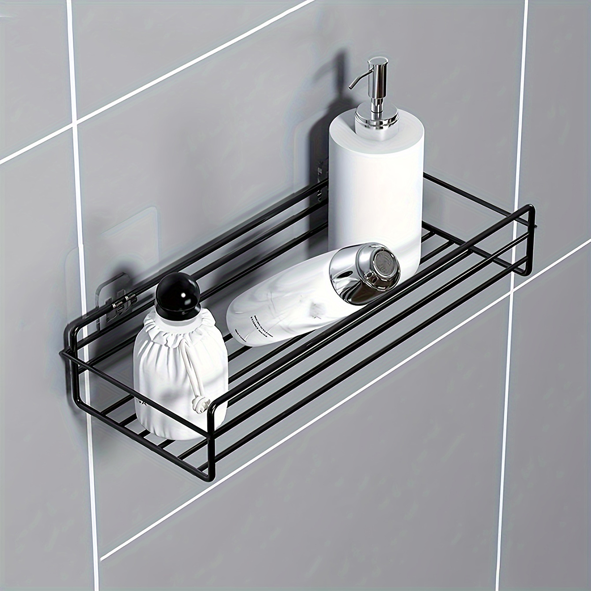 1Pc Badkamer Opbergrek Keuken Organisator Plank Zwarte Planken Hoekframe Ijzeren Douche Punch Gratis Gemonteerd Caddy Rack