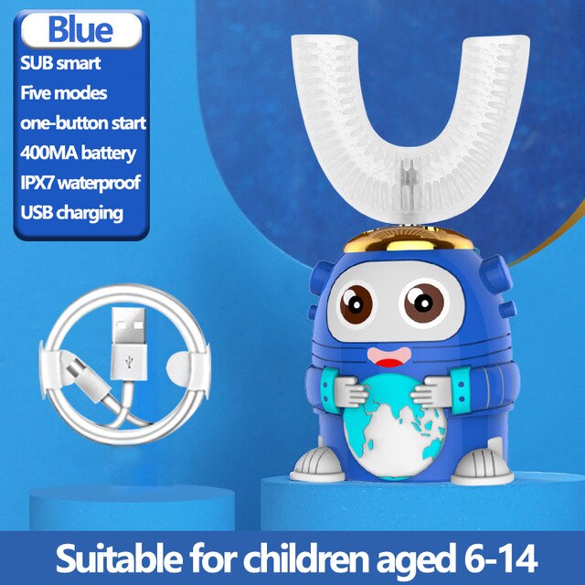 U-shaped Electric Toothbrush Kids Smart 360 Degrees Silicon Automatic Ultrasonic Teeth Tooth Brush Cartoon Pattern Children: 02