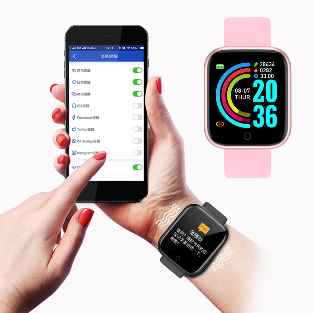Montre connectée Y68, Bluetooth 4.0, moniteur de fréquence cardiaque, pression artérielle, rappel de Massage, Fitness