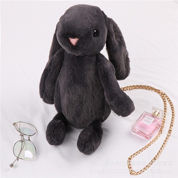 Pluizig Konijn Pluche Zak Meisje Cartoon Konijn Messenger Bag Schouder Konijn Tas: Donkergrijs