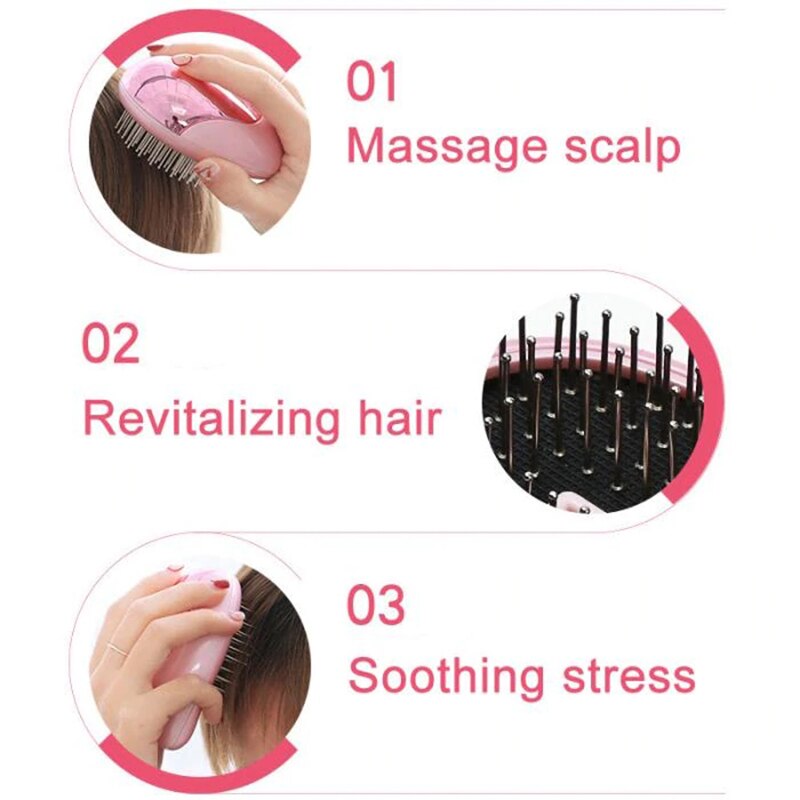 1 stücke Magie Tragbare Elektrische ionisch Haarbürsten Elektrische Massage Kämme Mini Ionen Vibration Haar Pinsel Kopf Massagegerät Haar Salon