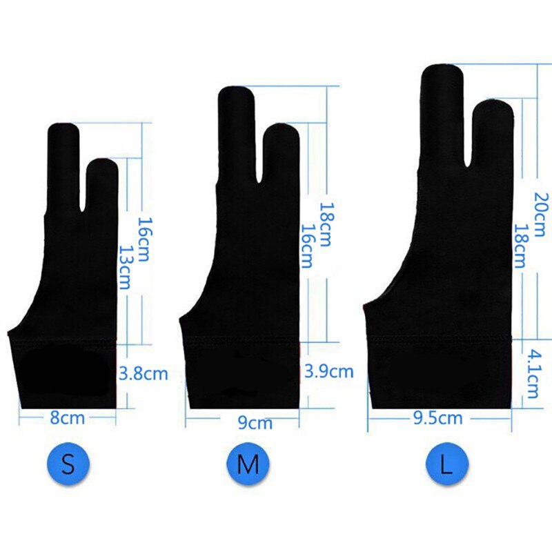 2-Finger Artist Glove for Graphics Drawing Tablet, Drawing Glove Sweatproof Three Sizes Sketch Painting Glove for Art Creation