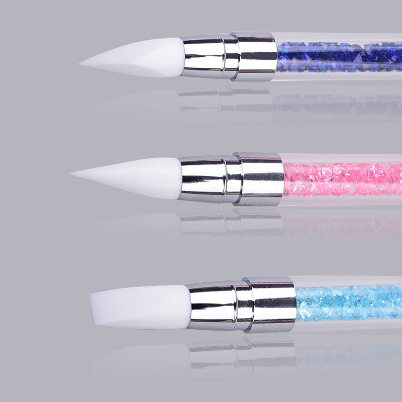 Pincel de silicona suave para decoración de uñas, pluma de pintura de goma de doble cabeza con taladro, para tallado hueco, 1 ud.