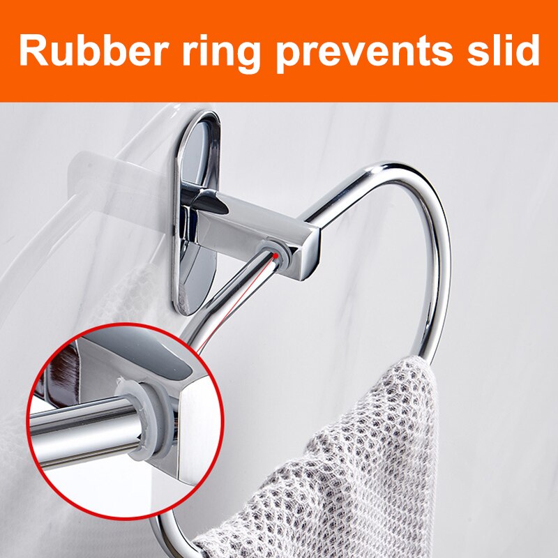 Vægmonteret håndklædering håndklædeholder oval/cirkel rustfrit stål håndklædeholder sort bad badeværelse køkkentilbehør sølv