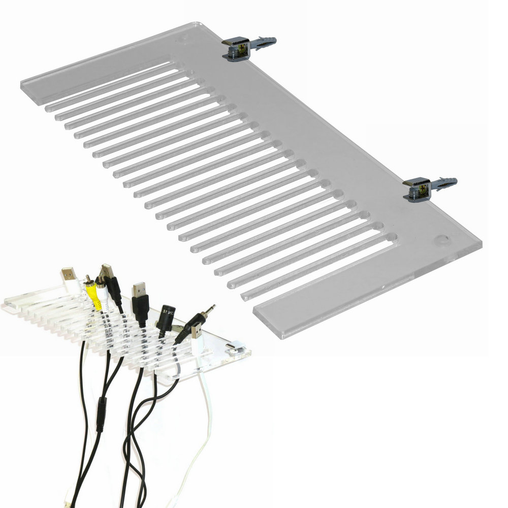Acrylic Wall Mountable Cable Hanger and Organizer with 20 Cable Slots; Ranges from 3-5mm Spaces