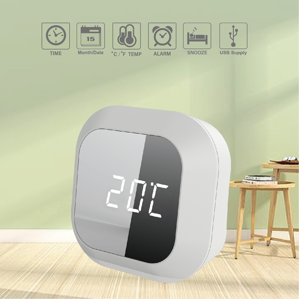 electronic USB alarm clock with LED mirror screen digital kids morning wake up clock night clock with thermometer and snooze