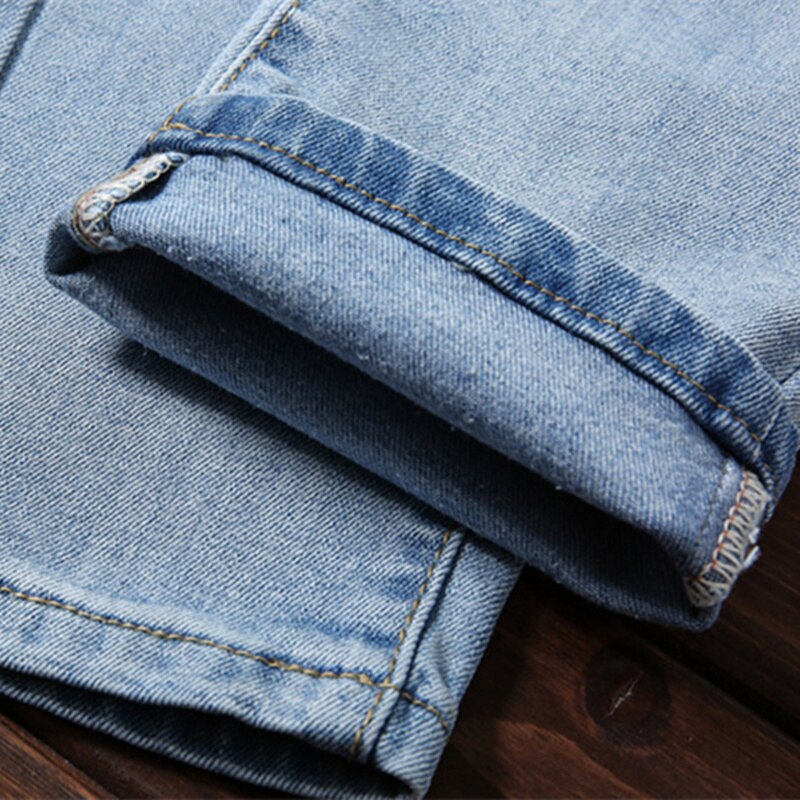 Jean déchiré bleu clair pour homme, pantalon de clochard, Slim, extensible, décontracté, de rue européenne et américaine, Hip Hop, printemps et été