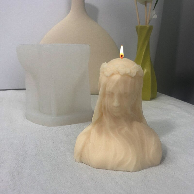 Buste Van Gesluierde Meisje Kaars Siliconen Mal Voor Handgemaakte Desktop Decoratie Gips Epoxyhars Aromatherapie Kaars Siliconen Mal
