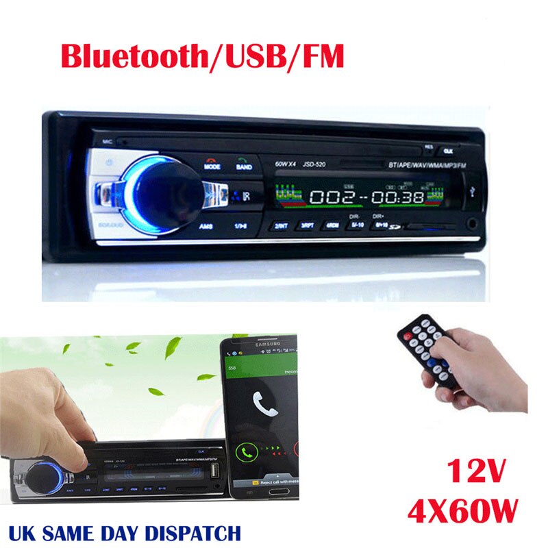 Digital Car Stereo Radio MP3 USB SD AUX-IN FM Player In-dash IPod 12V Built-in Bluetooth Microphone Support hands-free calls