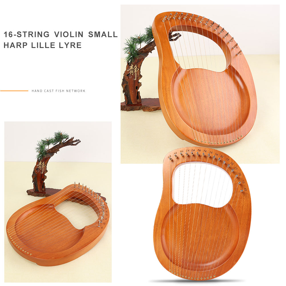 16 Strings Wooden Mahogany Lyre Harp Solid Wood String Reindeer XylophoneMusical Instrument Random Accessories Color