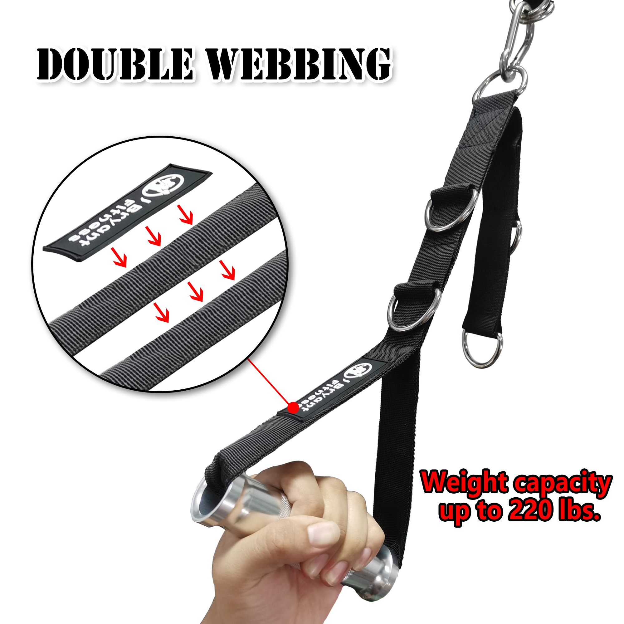 Fitness Adjustable Metal Gym Handle with 5 D-Rings Anti-slip Grip for Home Cable Machine Lifting Pulling Workout Stirrup Handle