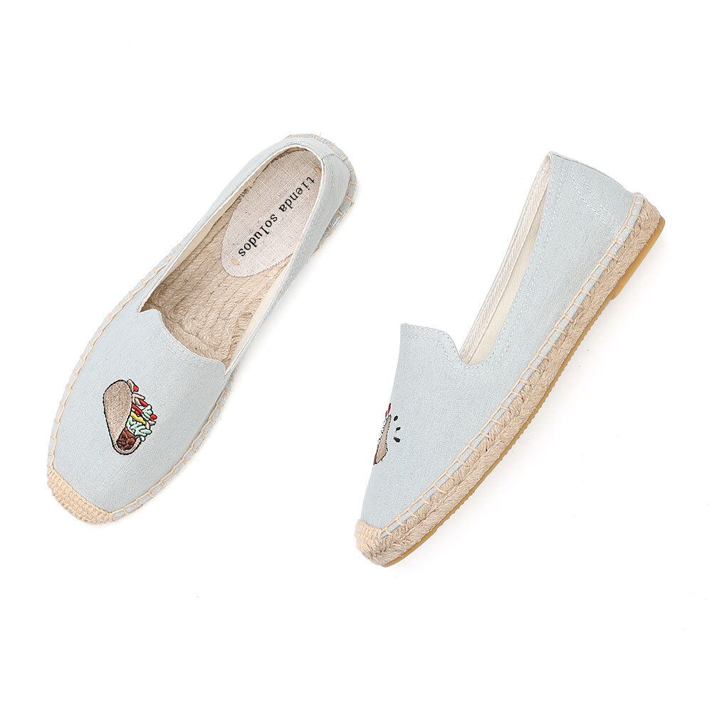 Alpargatas de Tienda Soludos para Flat Denim dibujo en lino chica pescador Flats Plimsolls conducción primavera impreso