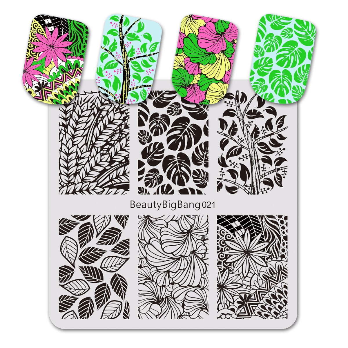 Plantillas para estampación de uñas BeautyBigBang, plantillas para estampado a rayas con código de barras, plantillas para imágenes de árbol de cebra, plantilla rectangular para estampación de uñas BBB 033: K