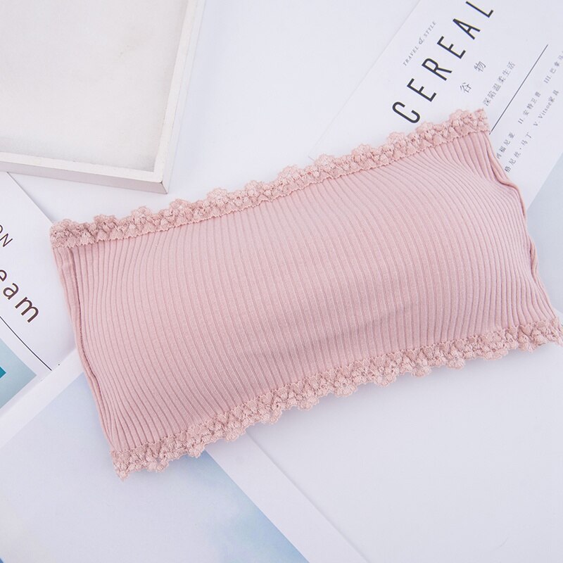 Strapless One-piece Seamless Tube Tops Women Padded Bra Bandeau Tube Top Women Intimates: Pink