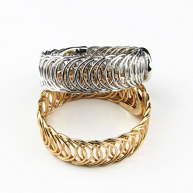 Punk Bohemia Adjustable Wrap Women Bracelet Femme Gold Silver Color Bangles Metal Luxury Spring Cuff Bracelet On Hand