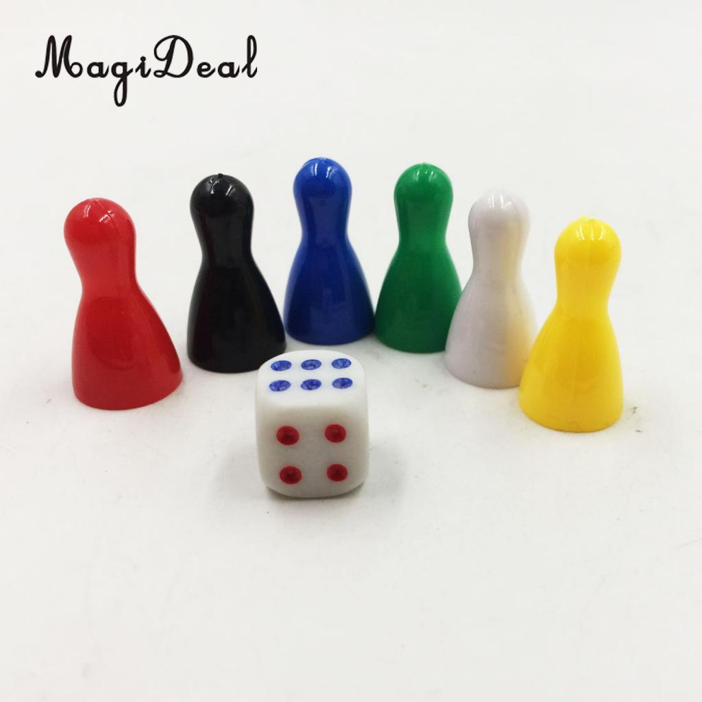 MagiDeal 6Pcs Chessman Chess Pieces and 1 Dice Board Game Accessories Children Toys Card Game Accessories Kids Toys