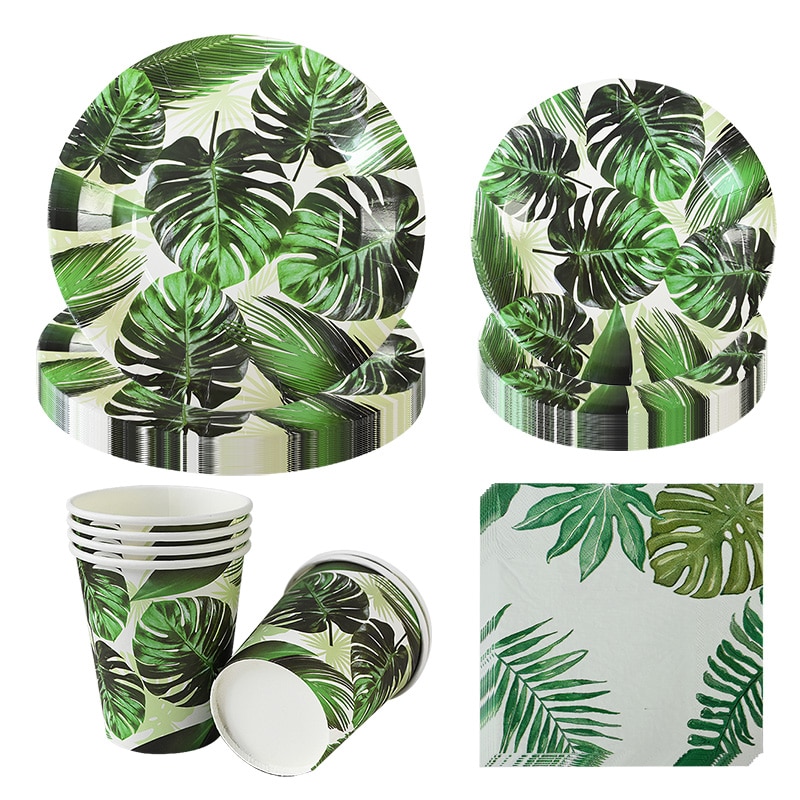 Sommer Party Einweg Geschirr Set Palm Blätter Papier Teller Tassen Servietten für Hawaii Strand Party Dekoration Hochzeit Liefert