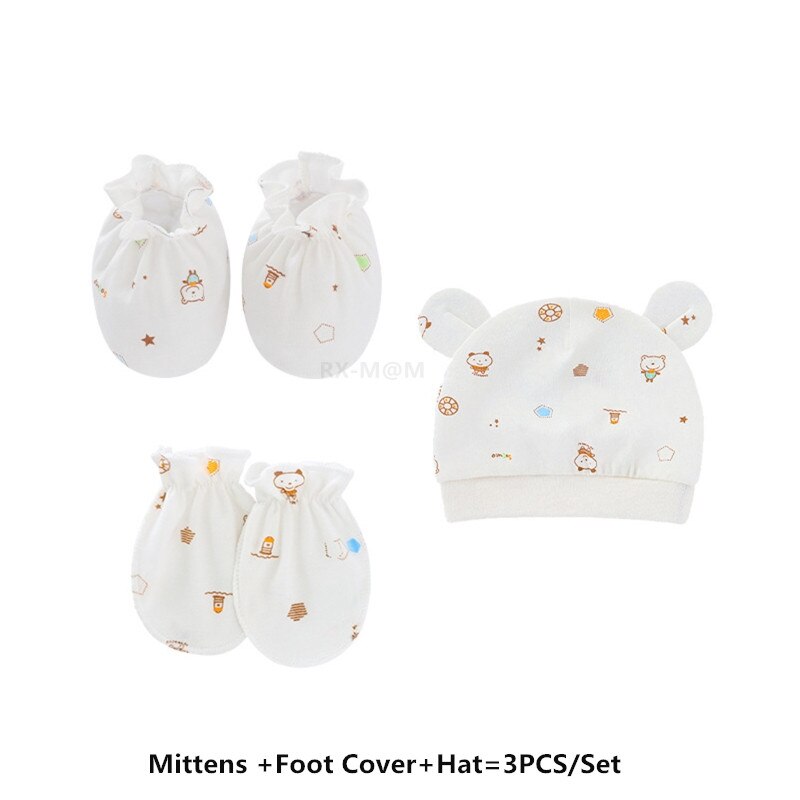Bébé Anti rayures coton doux gants couvre-pied ensemble de chapeaux mitaines chaussettes Kit de casquette: 3