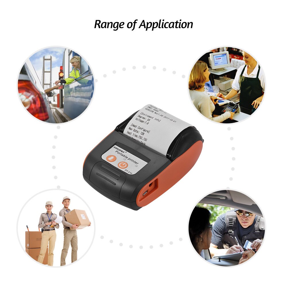 GOOJPRT PT-210 Portable BT Wireless Thermal Printer 203dpi Handheld 58mm Receipt Printer for Retail Stores Factories Logistics