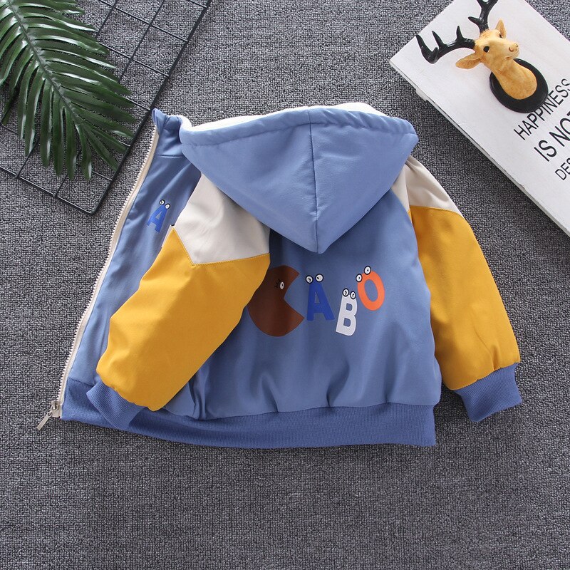 Baby Boy Bovenkleding Jongen Herfst En Winter Plus Fluwelen Gewatteerde Jas Baby Jongen Kleuraanpassing Letters Katoen Warm Casual Katoen jas