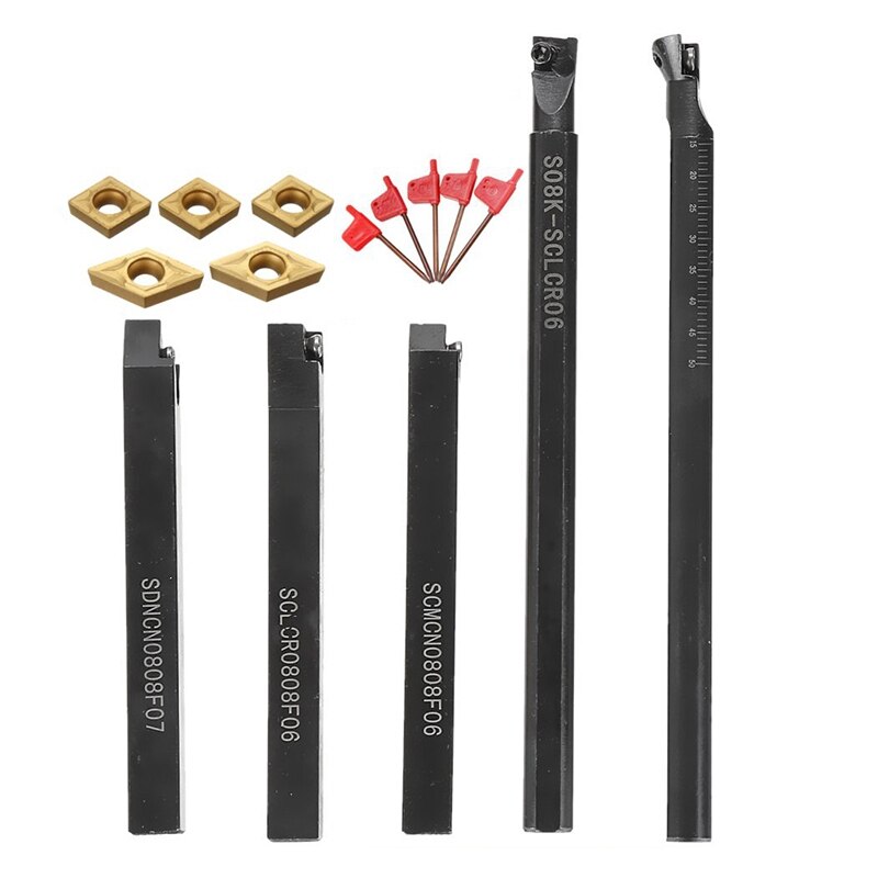 8mm Shank Indexable Lathe Turning Tool Holder with CCMT060204 DCMT070204 Carbide Inserts for CNC Machine: Default Title