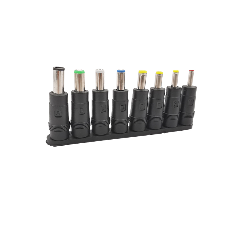 8 stk/sett dc strømforsyning universell bærbar mobillader konverteringshode 5.5 x2.1mm 8 i 1 dc strømplugg jack-tupp kontaktsett