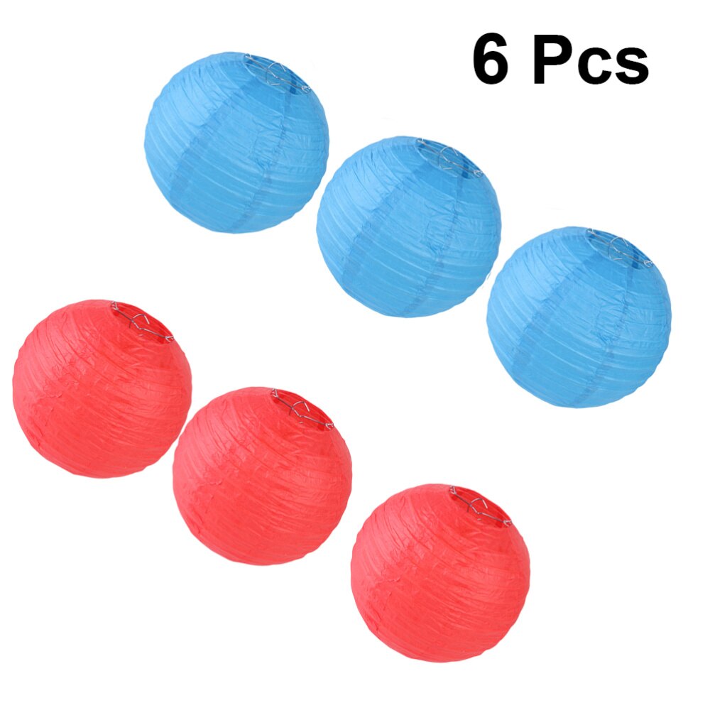 6pcs 20cm Paper Lantern Round Foldable Hanging Lantern Wedding Scene Decoration Hanging Lamp Layout Prop (Red and Blue): Default Title