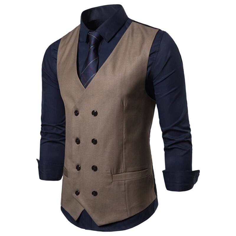 Men Double Breasted Vest Spring Men Dress Suit Vest Autumn Men Formal Gray Vest Suit Gilet Vest Slim Business Jacket Tops Homme