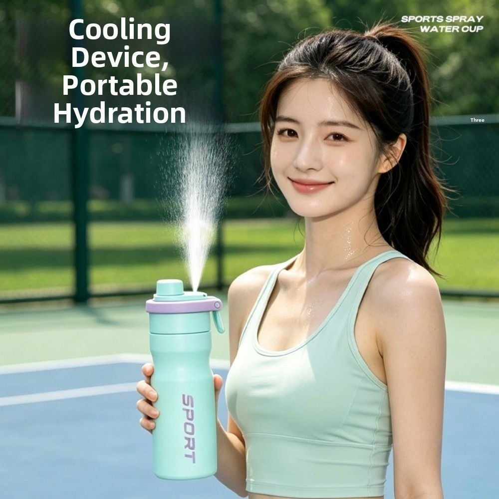 550ml Spray Insulated Water Bottle Large Capacity Leak Proof Sports Water Bottle Spray Cooling with Mist Cooling & Straw