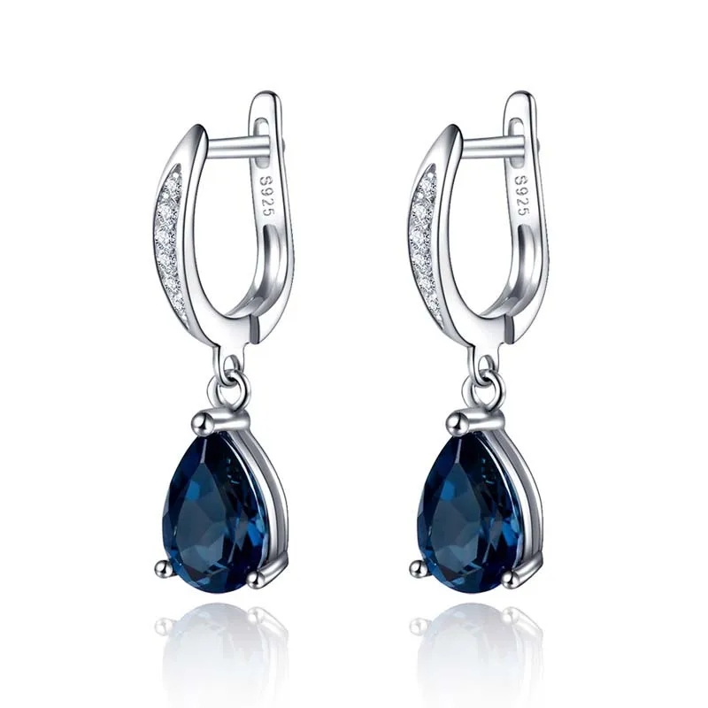 Exquisitos Pendientes de circonita azul con forma de gota de agua y aguja de plata 925 para mujer, joyería de boda, para niña, Pendientes Oorbellen