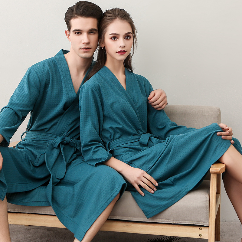 Spring And Summer Bathrobe Female Thin Section Waffle Couple Robe Men And Women Summer Korean Bathrobe Pajamas Homewear