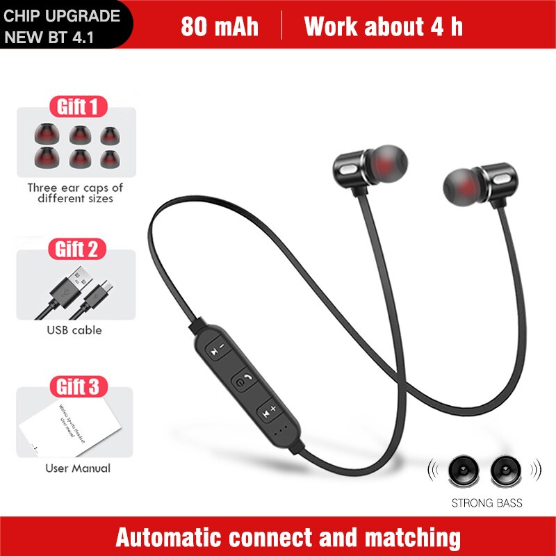 FBYEG C10 BC10 sans fil Bluetooth écouteur stéréo casque Sport Bluetooth casque écouteurs magnétique écouteur avec Microphone pour téléphone: C10-Black-4h