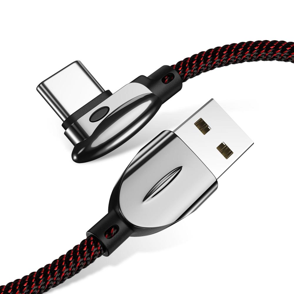 Zrse tipo c cabo para samsung a50 3a carregamento rápido 90 graus cotovelo sincronização de dados cabo usb para huawei xiaomi redmi carregador cabo: Black Red / 0.6m