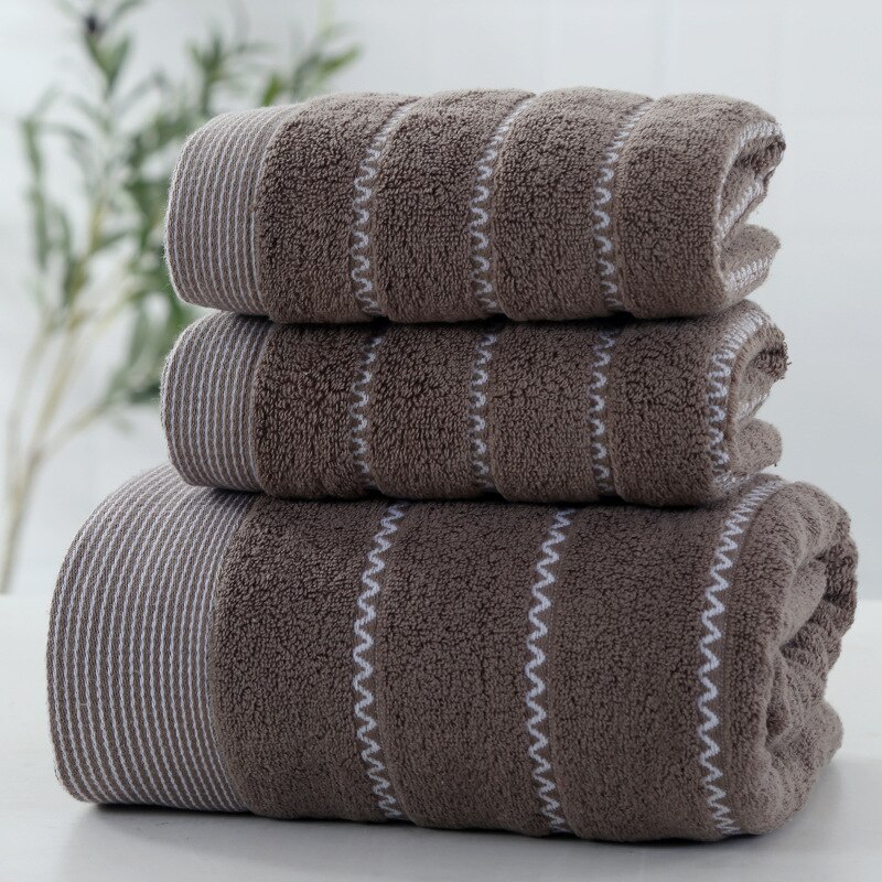 1/2/3pcs/set Bath Towel Adult Thickening Strong Absorbent Bath Towels Cotton Household Men Women Couple Big Towels Beach Towel: 2small 1big Brown
