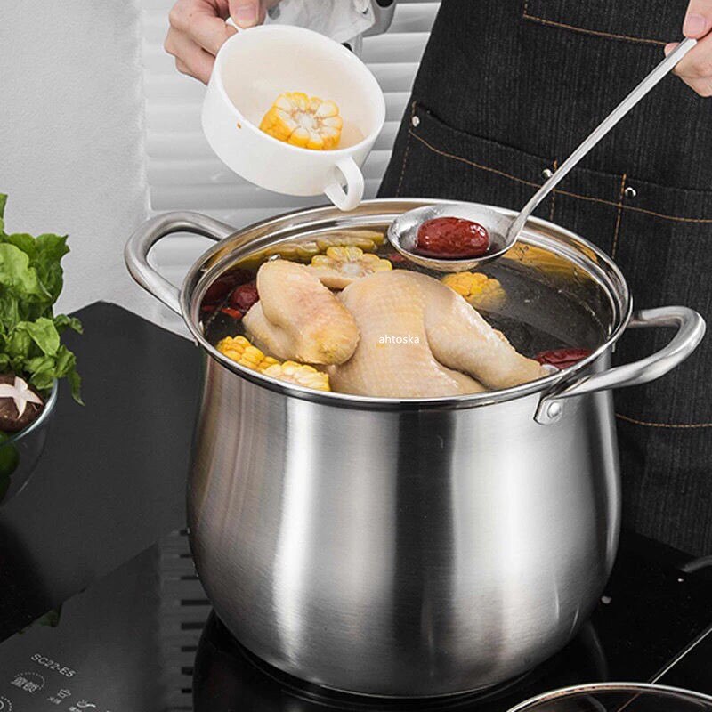 304 Stainless steel drum shaped super high pot Anti-overflow large-capacity soup pots Thickened and deepened steamer for cooking