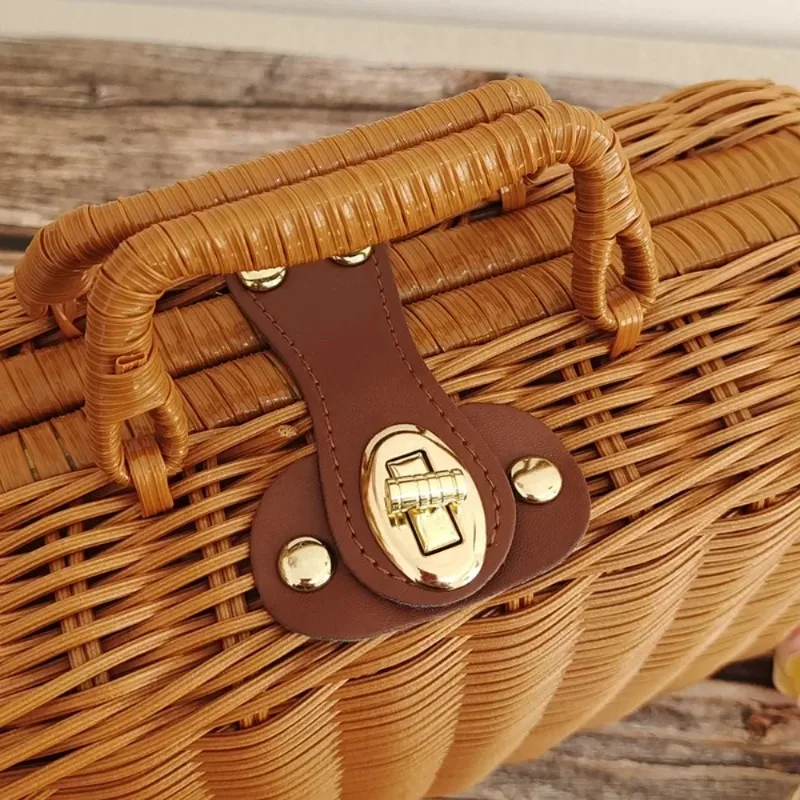 retro Rattan Koffer handgemachte Weide Picknick Lagerung Korb Reise Camping Lebensmittel Snack Gepäck Container Stroh gewebt Koffer