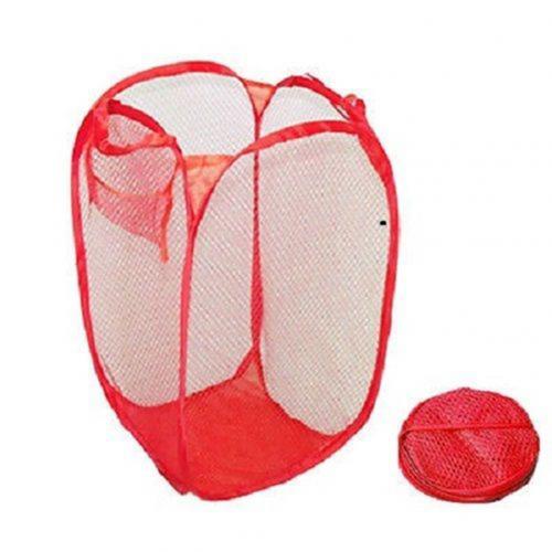 Laundry Bag Pop Up Mesh Washing Foldable Laundry Basket Bag Bin Hamper Storage: Red
