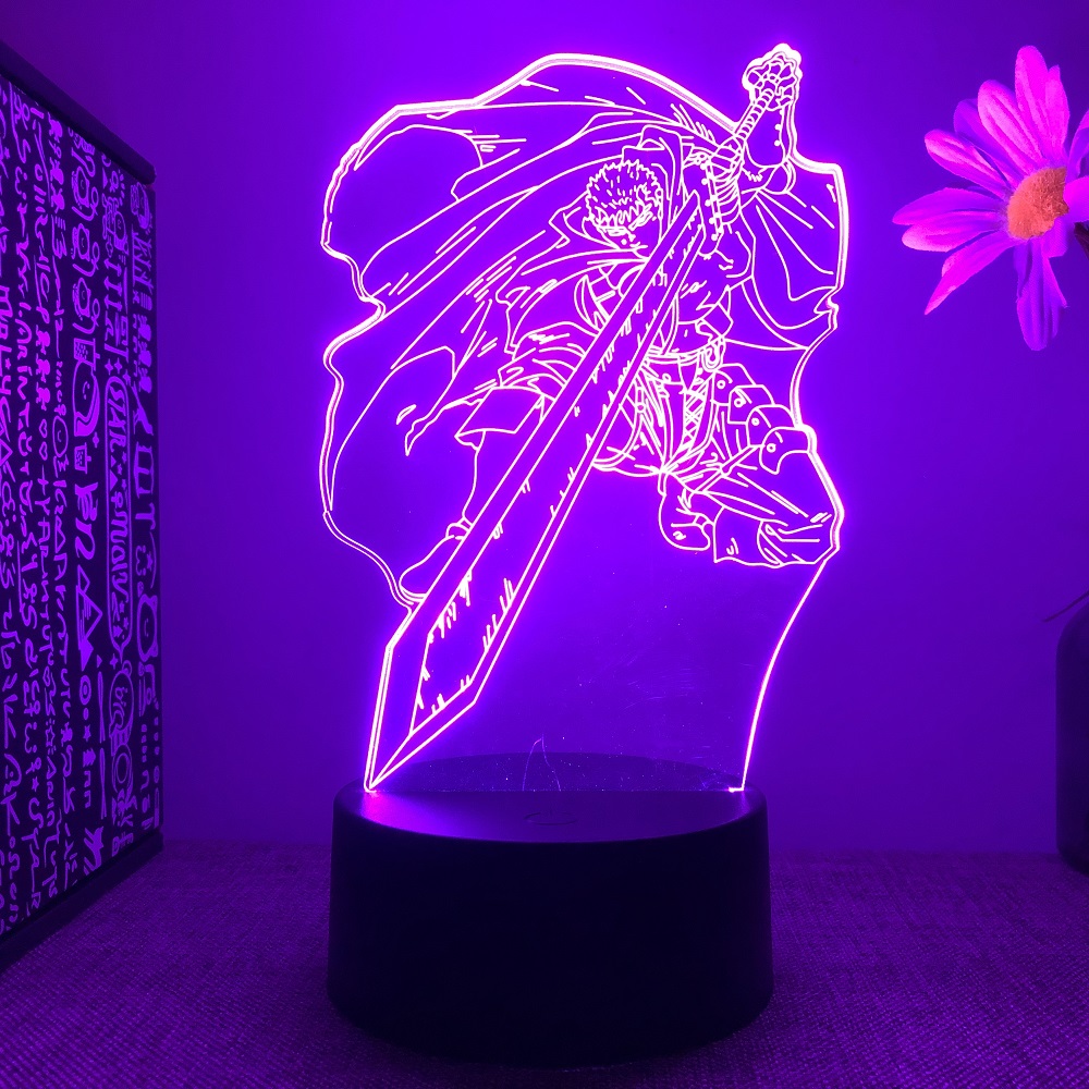 Anime Led Licht Berserker Guts Figur für Schlafzimmer Dekorative Nachtlicht Geburtstag Kinderzimmer 3d Tisch Lampe Manga Berserker: WHITE / Braun