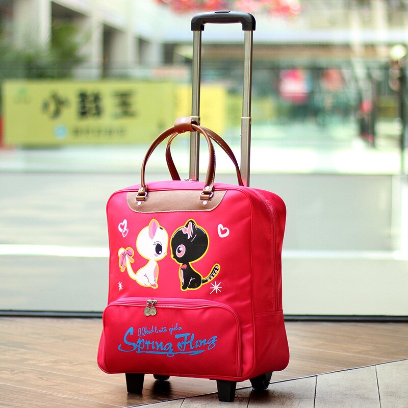 Women Trolley Luggage Rolling Suitcase Travel Hand Tie Rod Suit Casual Rolling Case Travel Bag Wheels Luggage Suitcase: Rose red-L-1