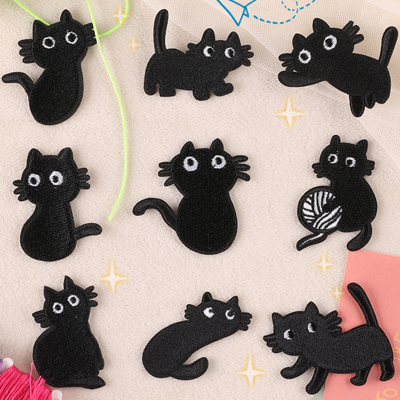 Parches bordados Para Ropa gatos lindos negro hierro en niños coser Parches Para Ropa Infantil Naszywki chaqueta Bordado Mochila Diy