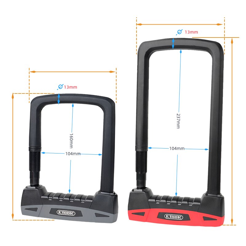 Etook Bicycle U-Lock W/ Mount Bracket Motorcycle E-Bike U-shaped Lock Safety Device Cut Resistant S L Multi Colors