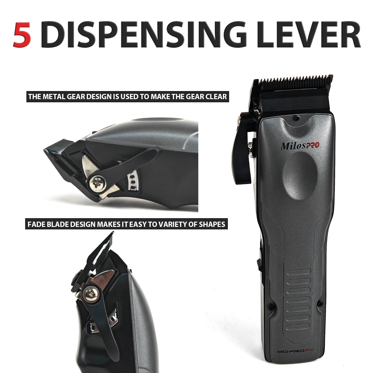 Milos PRO Electric Hair Clipper Brushless Motor 6800RPM Two Batteries Are Detachable 5 Adjustable Length DLC Blade