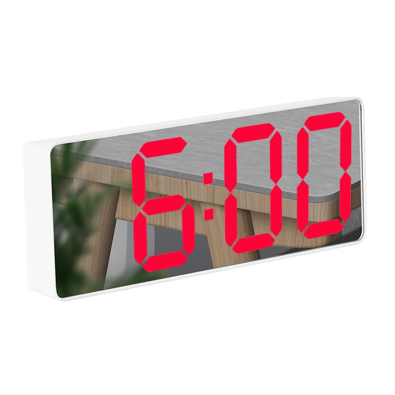 LED Mirror Digital Clock Alarm Battery USB Charging Date Temperature Display Snooze Funtion Electronic Watch Home Office Decor: B White mirror red