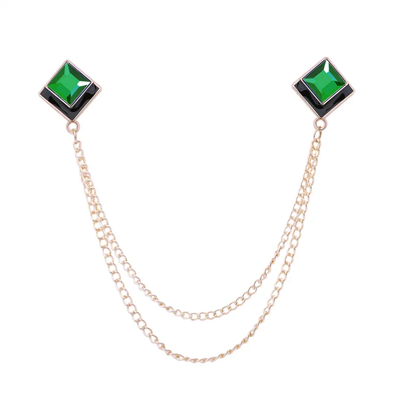 Koreaanse Geometrische Crystal Broche Kwastje Ketting Revers Pin Mannen Shirt Kraag Sieraden Wedding Party Broches Accessoires