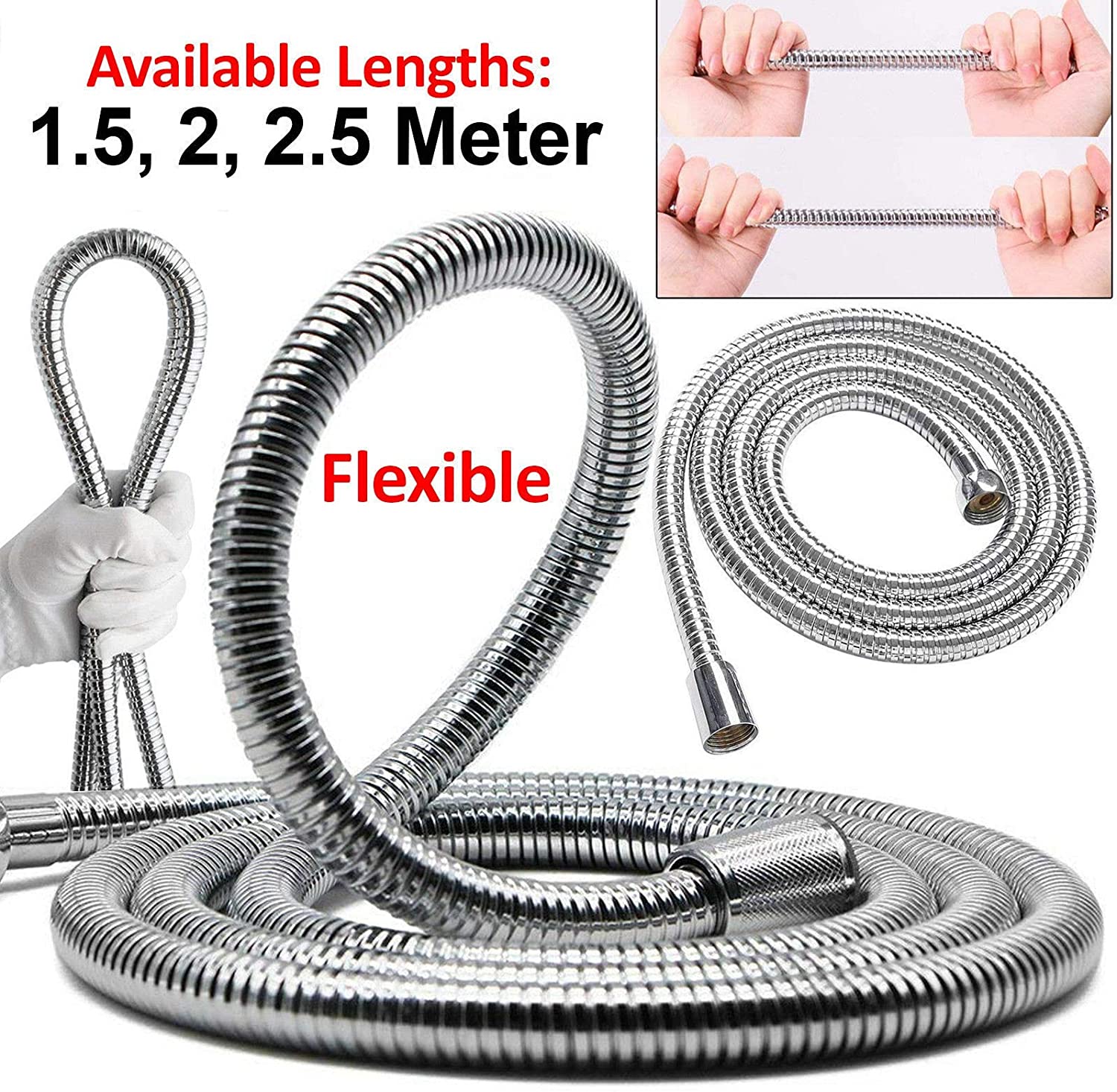 Stainless Steel Chrome Shower Hose Pipe Universal Standard Fitting Leakproof High Pressure Resistance Plumbing Bathroom