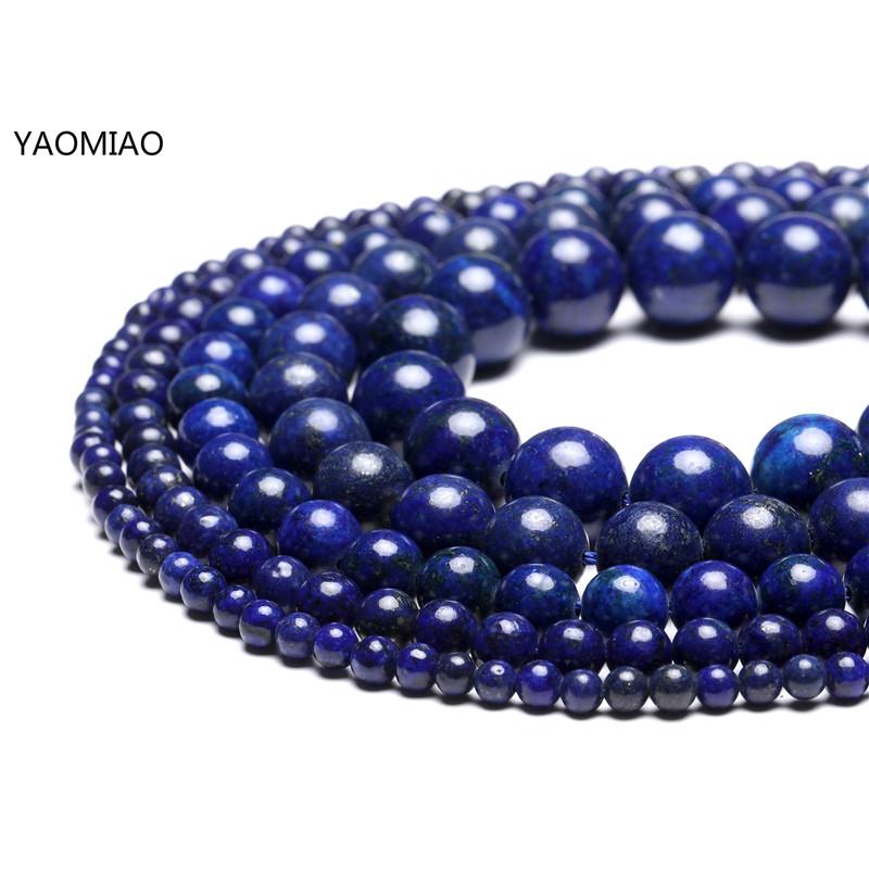 Lapislázuli piedra Natural nunca pierde color cuentas redondas 15 "hebra 4 6 8 10 12 14MM Tamaño de selección para la fabricación de joyas
