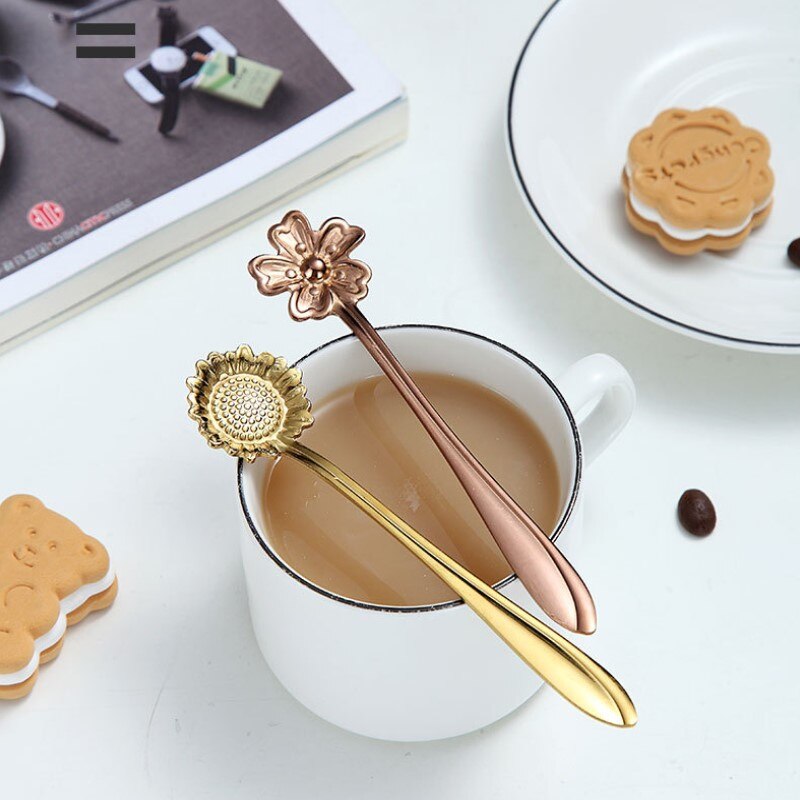 4Pcs Stainless Steel Spoons Flower Small Tea Coffee Stirring Spoon Fancy Sugar Dessert Teaspoon Bar Cafe Tableware