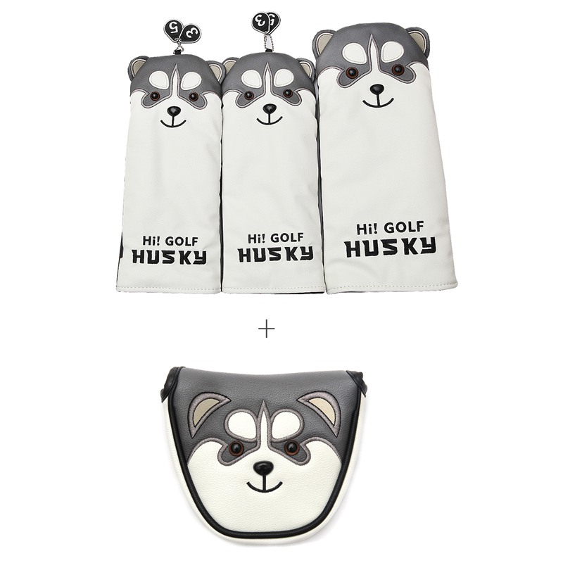 Belle Husky Golf pilote tête couverture Animal de bande dessinée #1 #3 #5 #7 bois PU cuir couvre-chef anti-poussière: Ivoire