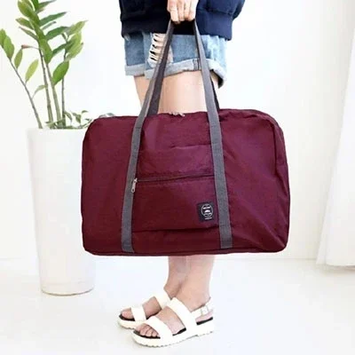 Foldable Travel Bags Nylon Large Capacity Bag Luggage WaterProof Handbags Women Men Travel Storage Clothes Packaging Organizer: Burgundy