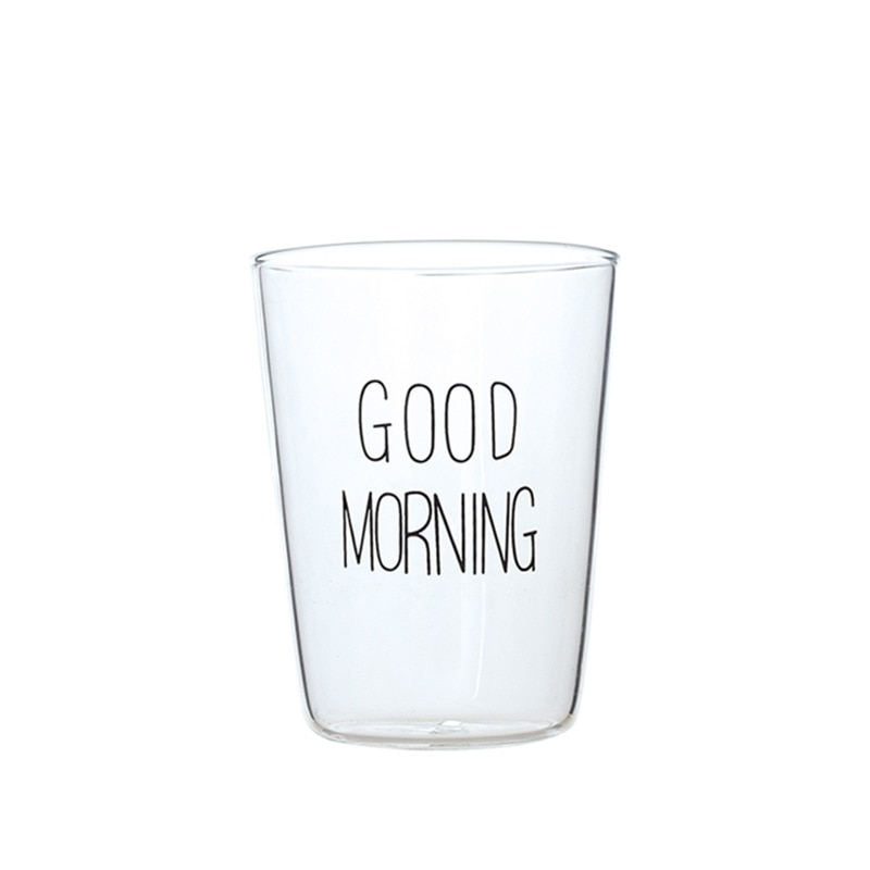 Nordic Good Morning Letters Black White Transparent Milk Glass Coffee Mugs Clear Tea Drinks Cup Dessert Kitchenware